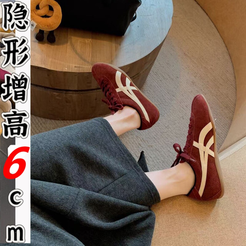 Genuine Leather Grape-Colored Women's Shoes from Huizhou, 2026 Spring and Autumn New Style, 6cm Hidden Heel, Casual Sports German Training Shoes for Women
