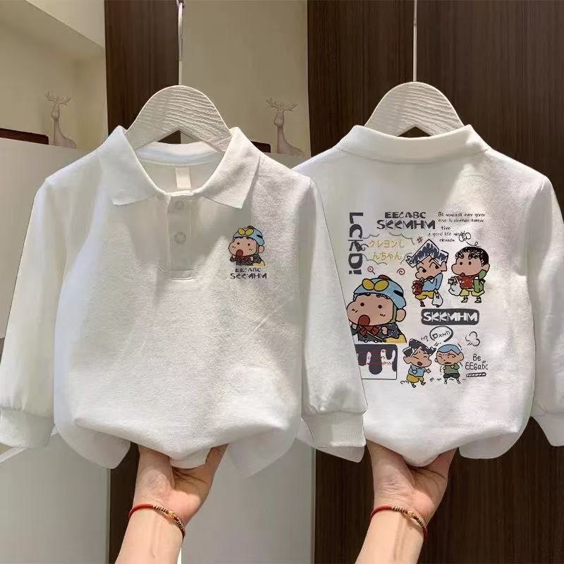 Children's Polo Collar Long-Sleeved T-Shirt 2025 Spring & Fall Pure Cotton Style White Bottoming Shirt for Boys and Girls Kidsren's Clothing Ins Trend