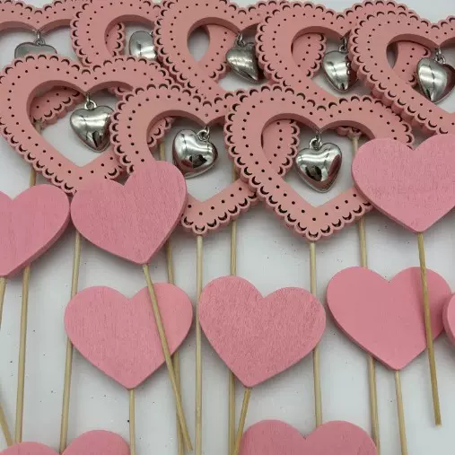 情人节 粉色爱心工艺品木质插件爱心铃铛摆件装饰品