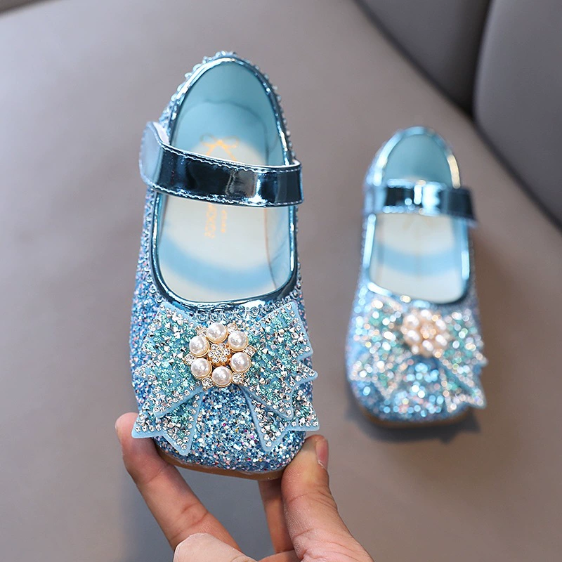 Туфли для девочек со стразами, новые детские кожаные туфли с пайетками, мягкие туфли на плоской подошве для детей постарше, размеры 21-36, мягкие и милые.