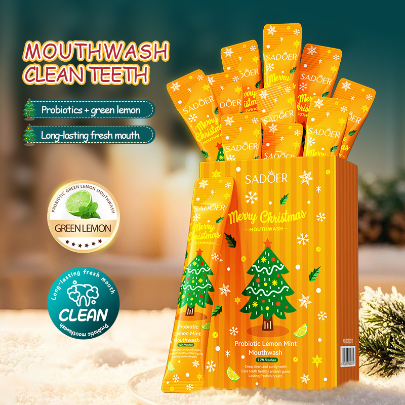 Inglés completo Sadoer Navidad probióticos limón verde menta enjuague bucal limpio oral desechable comercio exterior transfronterizo image 2