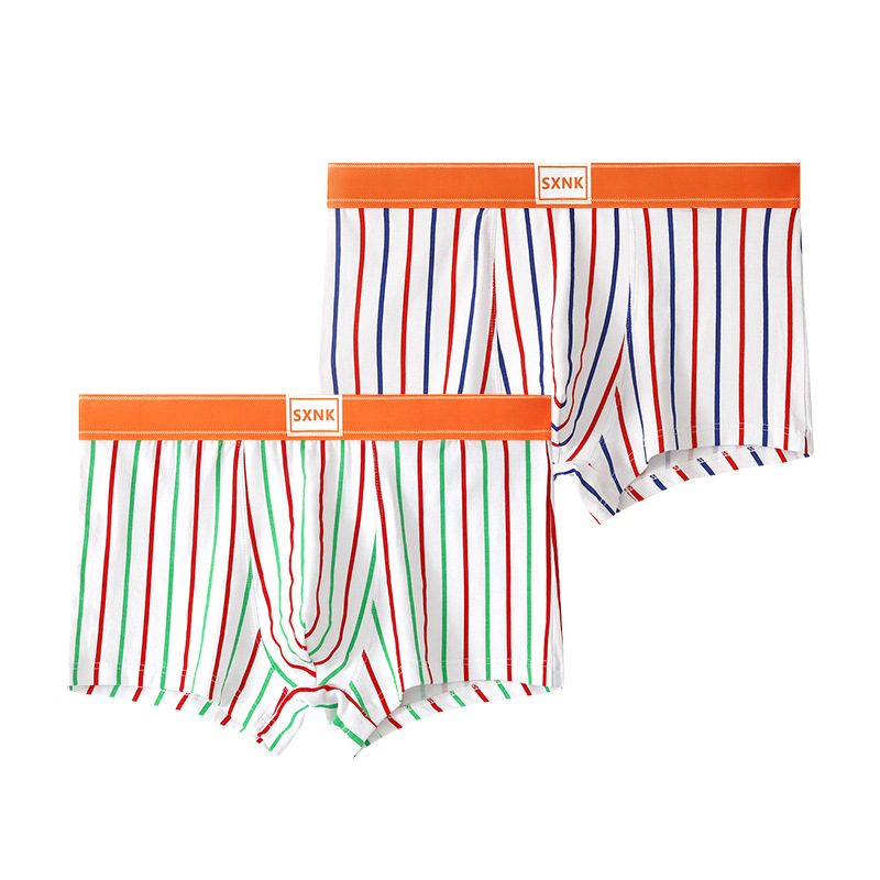Underwear Men's Cotton Breathable Striped Four Corner Trousers Teenager Boys plus size Sports Boxer Pants Men's Trendy