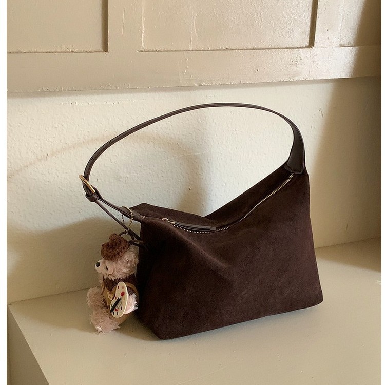 秋冬韩版复古绒面简约腋下饺子包 简约通勤鹿皮绒单肩手提斜挎包