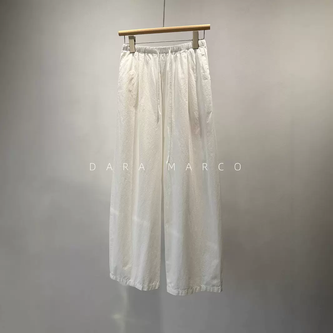 重工！砂洗纸感自然褶皱抽绳垂坠休闲宽松显瘦镰刀阔腿裤女C54035