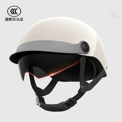 Motosiklet kaskı (dəbilqə) men and women, summer model, safety - 3c-milky-white-new-hat-brim-sun-protection-inner-mirror-comes-with-reflective-markings-for-night-travel-safe-and-secure