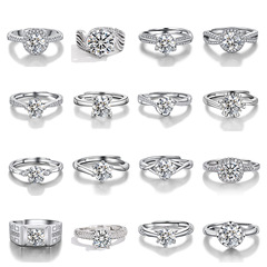 韓版經典925銀莫桑石六爪一克拉開口戒指女輕奢氣質時尚百搭指環