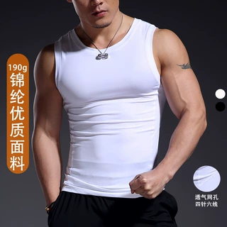 分割设计男士紧身背心坎肩健身无袖打底衫健身衣服速干高弹力黑白
