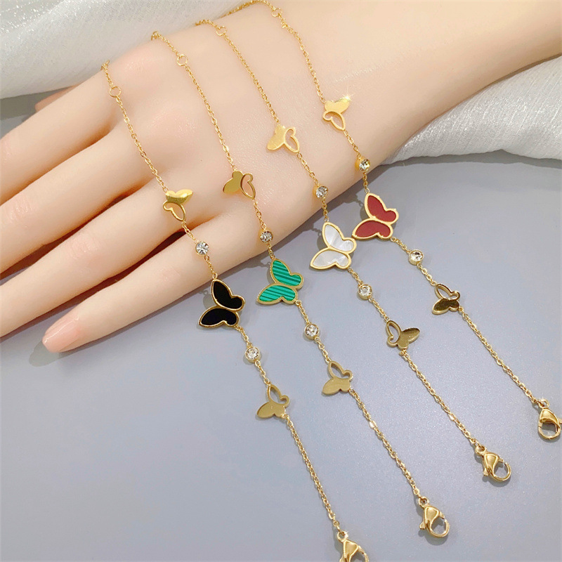 11g Weight 0.03µm-0.05µm Gold Plating Thickness PVD Coated Gold Plating Process 18K Gold Plated, Real Gold Plated Plating Material PVD Coated Real Gold Plated Butterfly Stainless Steel Sweet Waterproof Non Tarnish Bracelets