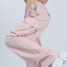 粉色美式高街工装裤女夏季薄款直筒宽松阔腿裤高腰垂感休闲运动裤