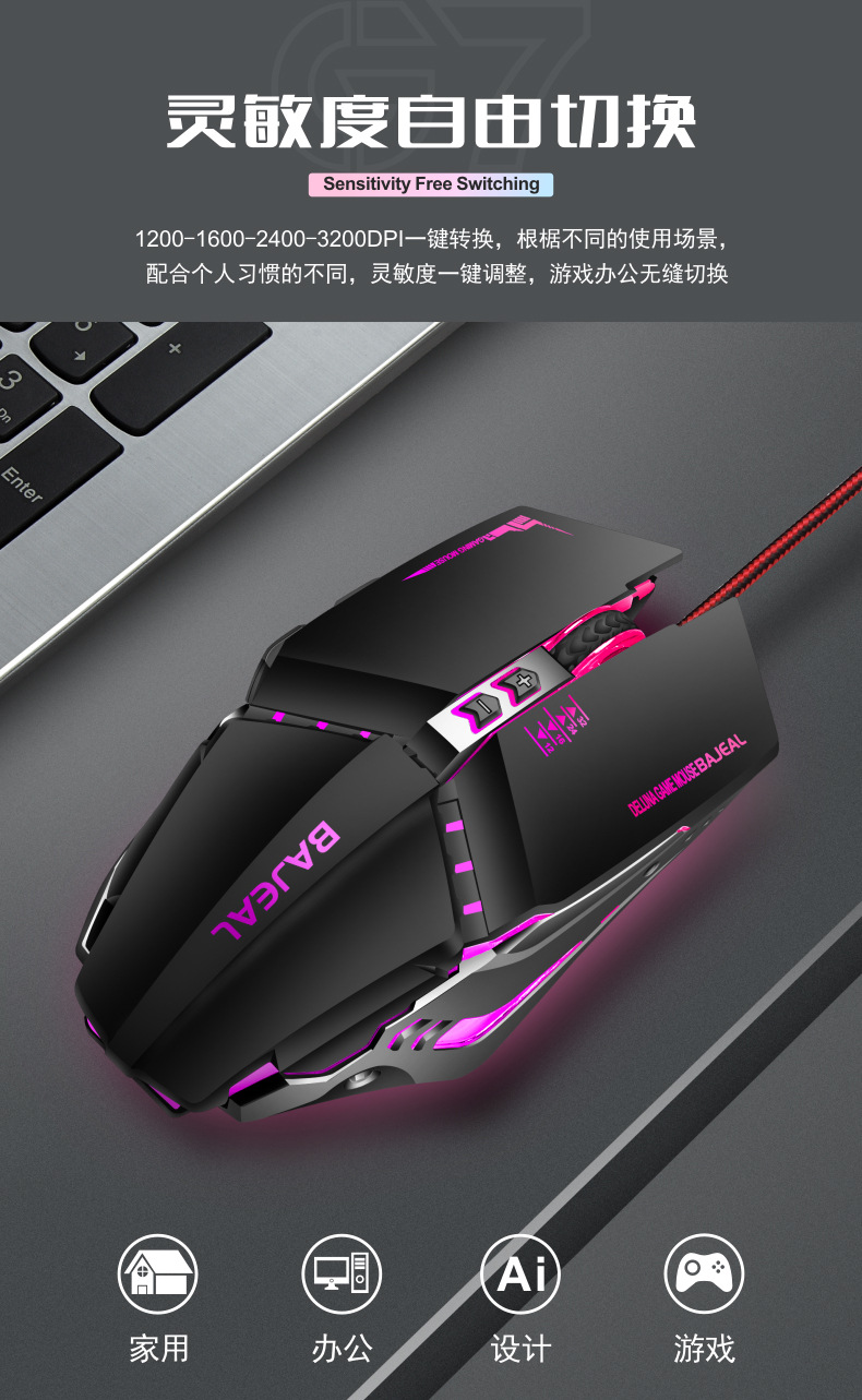 Kablolu oyun ışıklı mekanik mouse USB e-spor ofis notebook masaüstü bilgisayar evrensel toptan sınır ötesi
