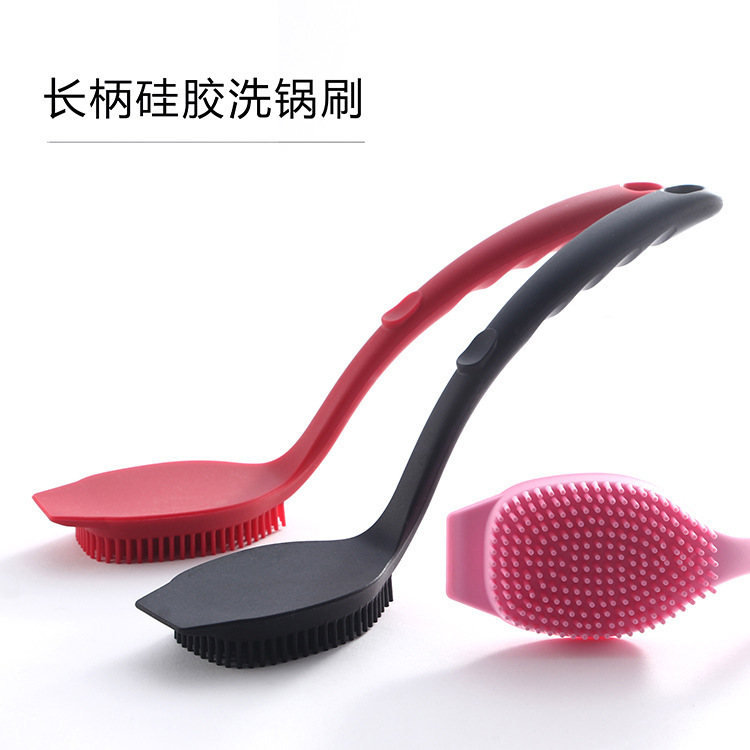 Kitchen long handle cleaning brush pot dish bowl hanging silicone long handle oven cleaning pan brush pot brush