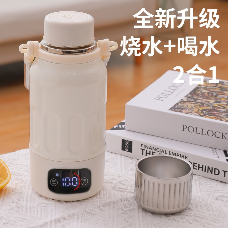Ventas calientes de calentamiento inteligente de control de temperatura hervidor de agua de alta capacidad 304 taza de aislamiento de acero inoxidable una cubierta de doble uso portátil al aire libre