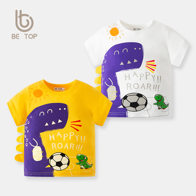 Verano nuevos niños dinosaurio de dibujos animados de manga corta Camiseta INS suéter de algodón tops para niños fábrica de ropa para niños al por mayor