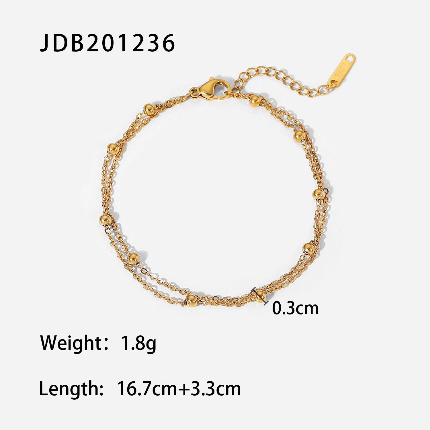 simple stainless steel 18K Gold Plated Bead DoubleLayer Chain Braceletpicture5