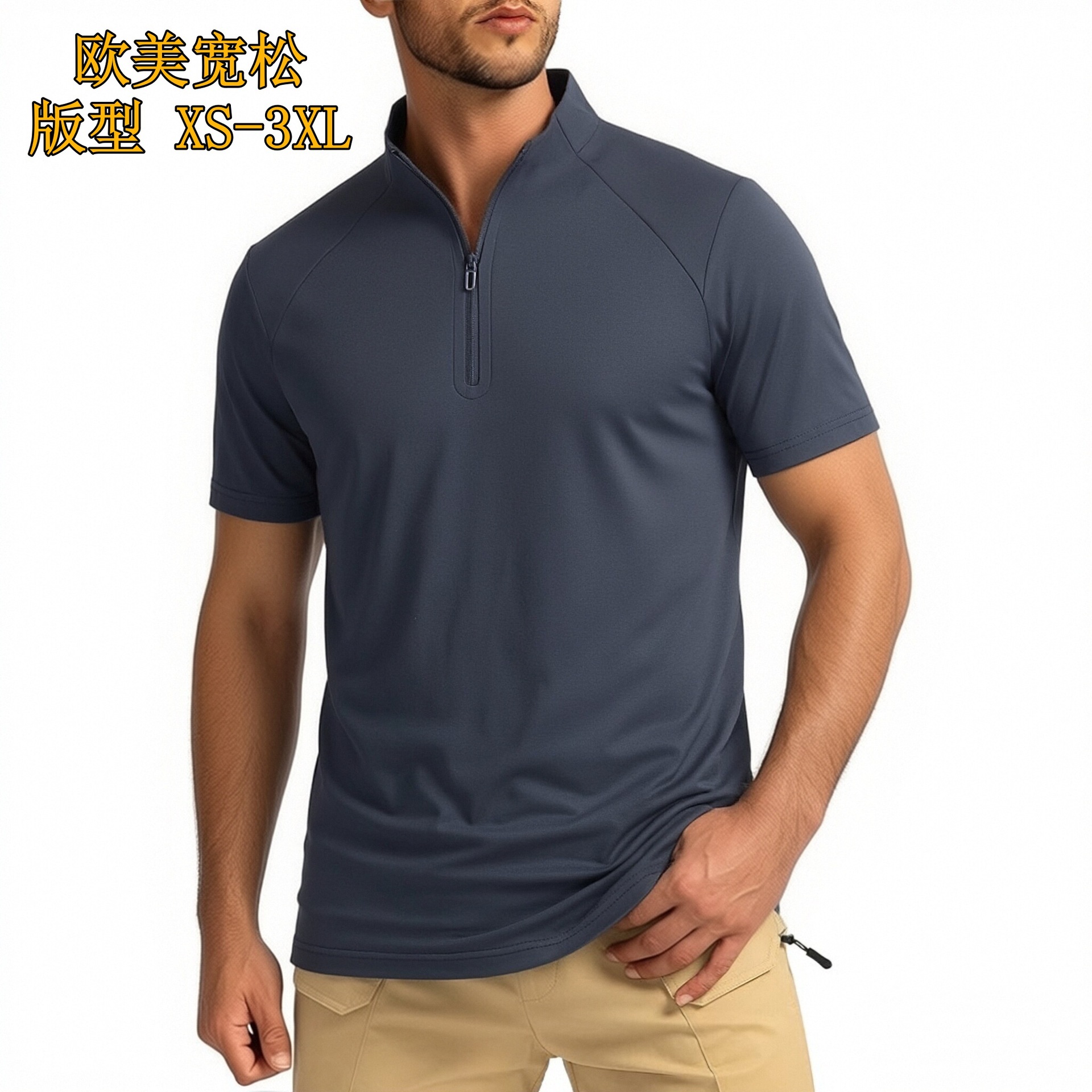 European and American Men's Polo Shirts, Short-Sleeved Sports T-Shirts, Super Elastic Quick-Drying Golf Tops, Amazon Ozon Factory