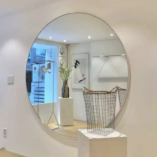 Oversized Round Decorative Mirror Clothing Store White Round Mirror Stainless Steel Frame Household Wall Entrance Mirror Living Room