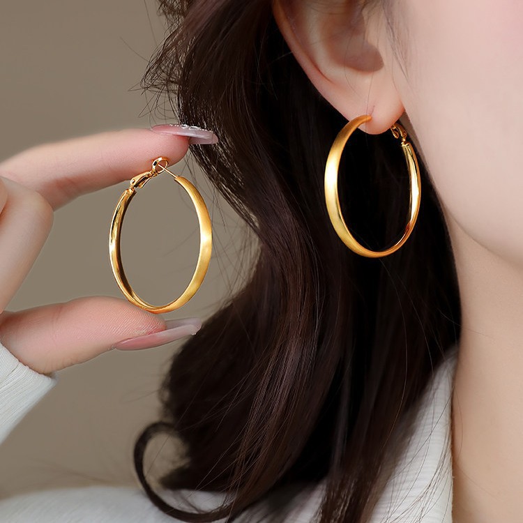 Exquisitely Crafted High-Quality S999 Silver Brushed Plain Hoop Earrings, Luxurious and Elegant Circular Ear Studs, Niche Ear Accessories