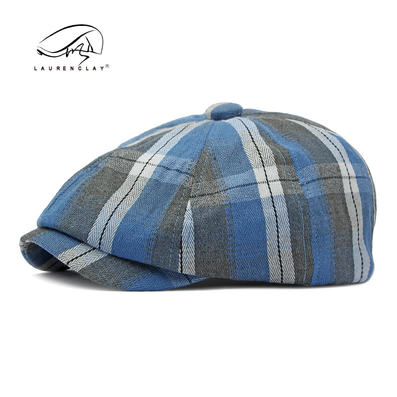 Estilo coreano moda Plaid octogonal sombrero hombres y mujeres primavera y verano boina delgada británico retro newsboy sombrero pintor sombrero