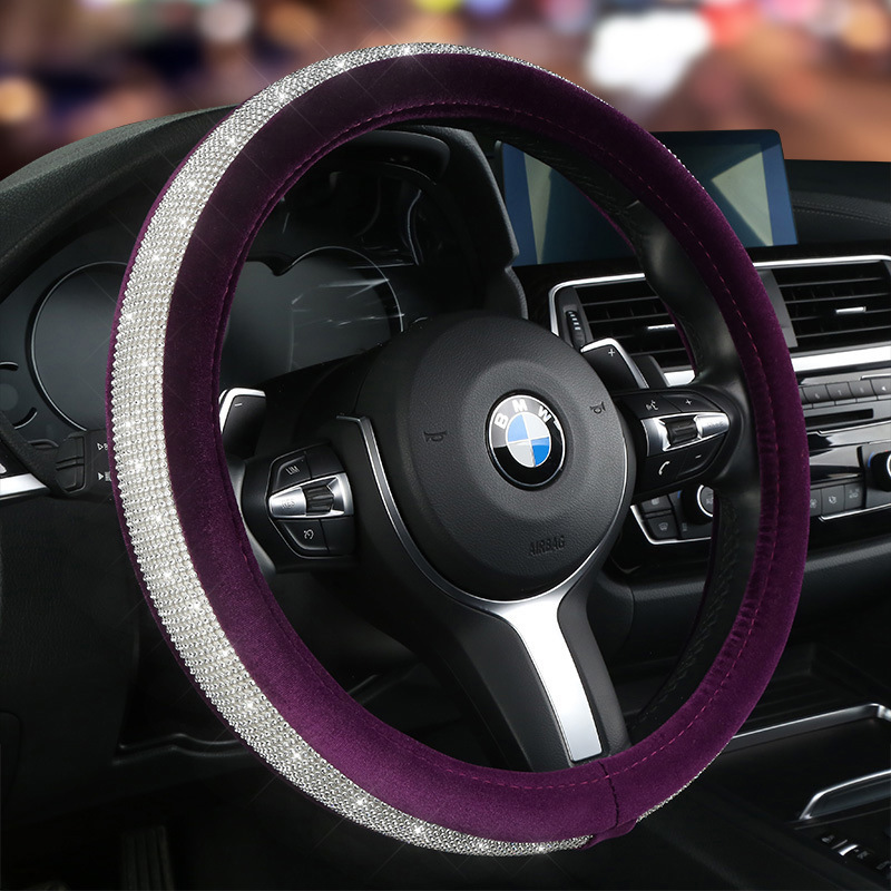Transfronteriza nueva cubierta del volante del coche cuero moda rhinestone oro seda felpa Four Seasons universal diamante cubierta del volante