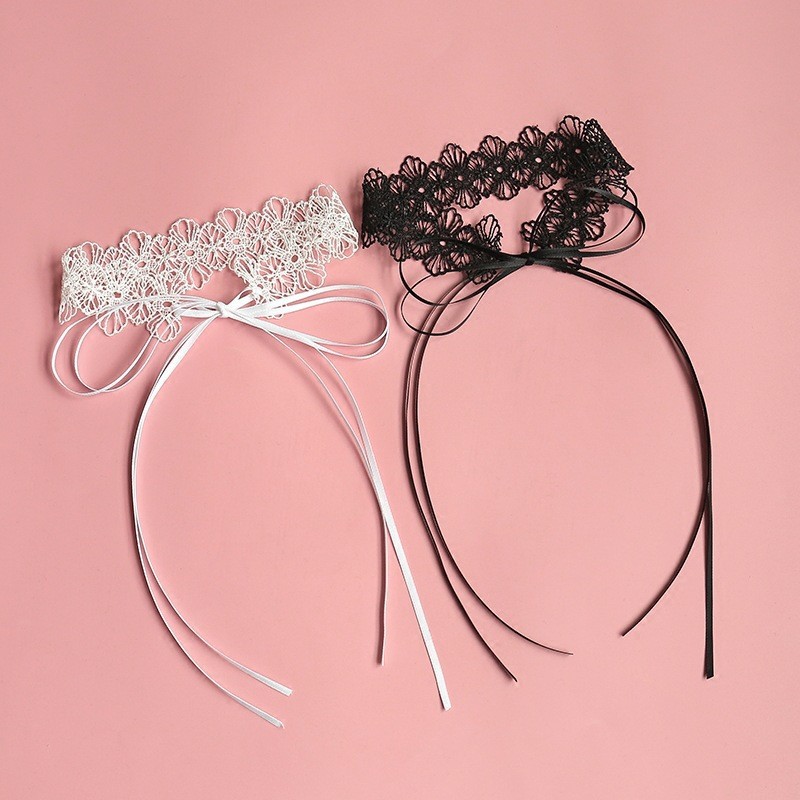 Lace Collar and Eye Mask Set with Bow Detail, Black Neck Accessory — detail image 10