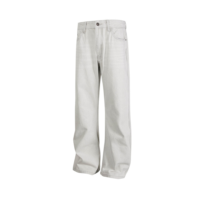 Eme Washed Distressed Whiskered Gray and White Jeans Retro Elegant Nouveau Cleanfit Loose Straight Pants