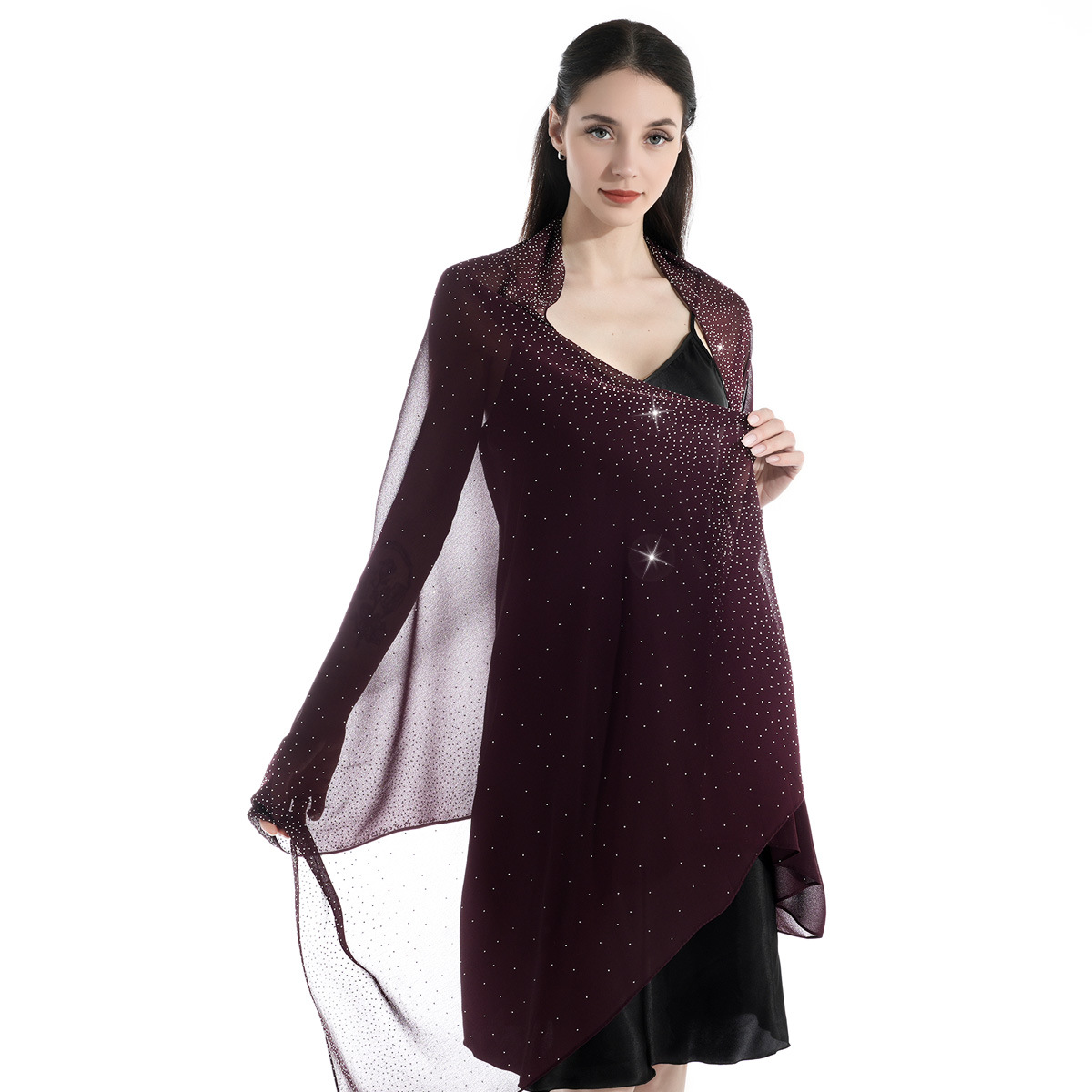 Hot Selling New Solid Color Chiffon Starry Sky Hot Stamping Exquisite And Elegant Banquet Style Extended Version Of High-end Women's Shawl_voghion.com