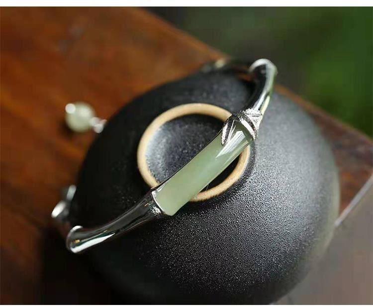 Copper Material Bamboo Pattern Chinoiserie Bamboo Copper Inlay Artificial Gemstones Bangle