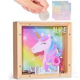 木质大容量储蓄罐可存可取透明纸币硬币零钱罐儿童实木方形存钱罐