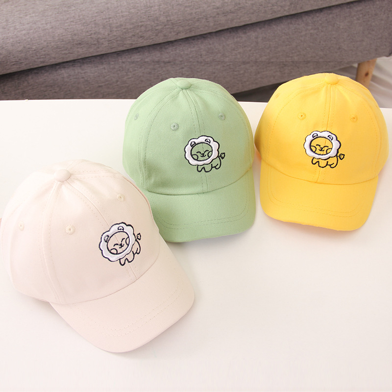 春季新款兒童遮陽棒球帽刺繡小獅子寶寶防曬棉布鴨舌帽小孩潮帽子