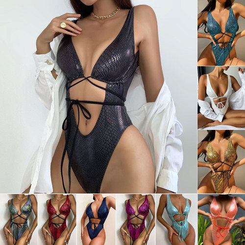European and American one-piece swimsuit with ribbon, sexy backless, cross-border bikini women tight swimsuit