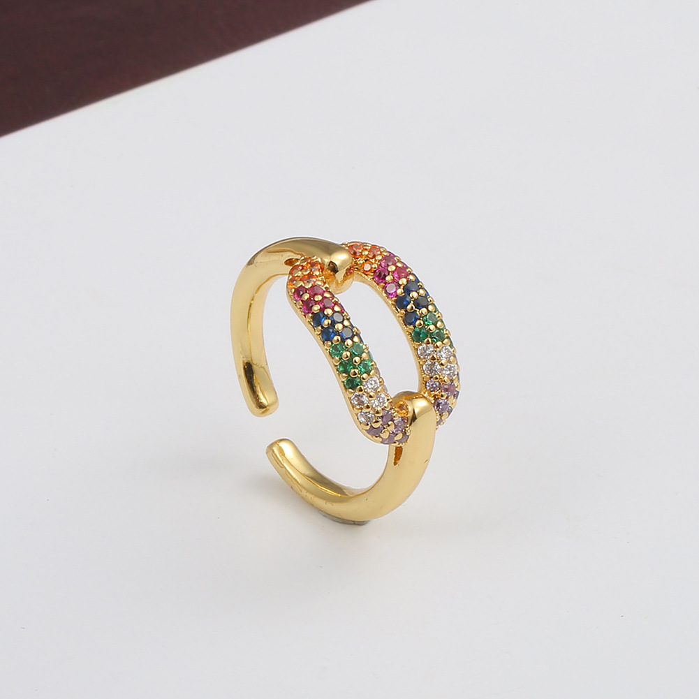 Fashion geometric copper inlaid zircon rings wholesale