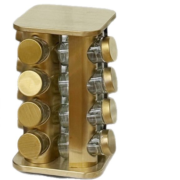 La cocina de almacenamiento del rey frito frito frasco de especias directamente dejar que la cocina abierta cuelgue 16 frascos de vidrio giratorio gran frasco de especias