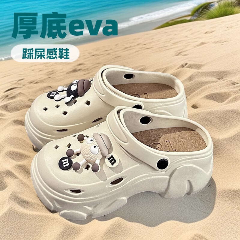 7cm Coal Ball Hole Shoes for Women, New Summer Style, Cute Platform Thick-Soled Slippers with a Stepping-On-Clouds Feel, Height-Increasing, Non-Slip Closed-Toe Slippers