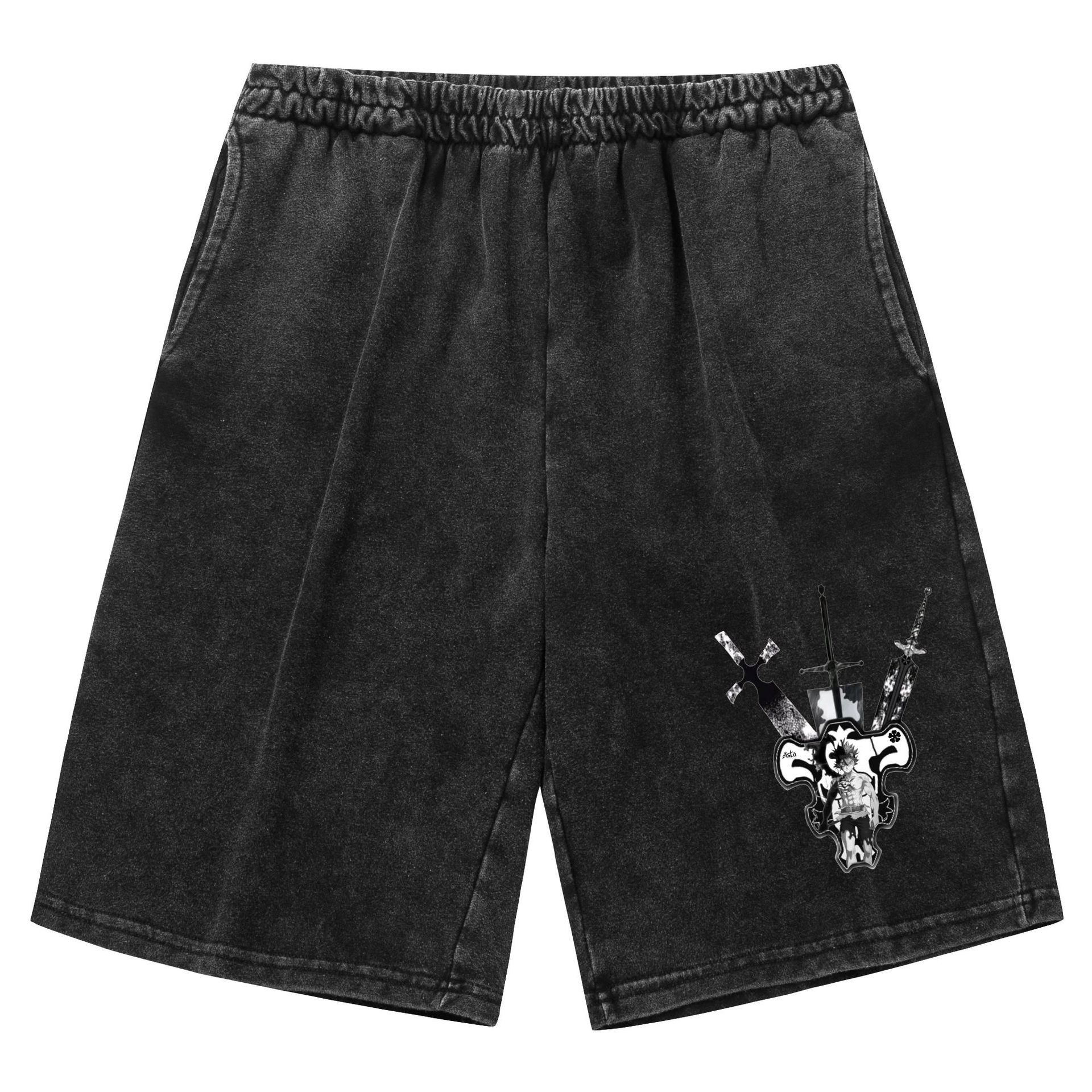 Pantalones cortos retro viejos lavados transfronterizos Trébol de cuatro hojas negro Black Clover venta caliente estampado casual deportes