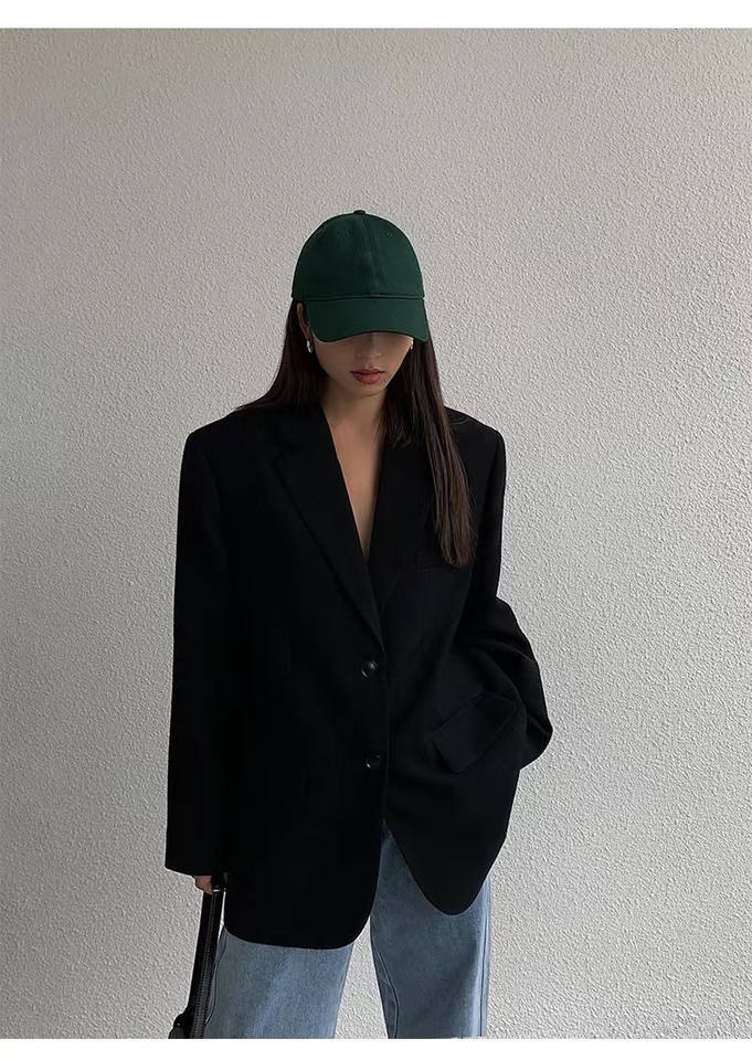 Áo blazer nữ dáng suông cổ vest hai nút tay dài phong cách Hàn Quốc — Màu đen [mẫu chất lượng cao], Nâu, màu xanh đậm, màu xám đậm chi tiết 14