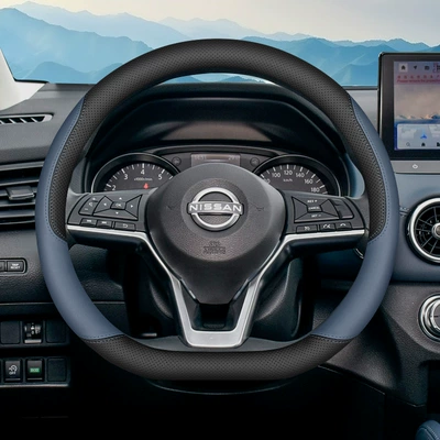 Suitable for 2025 Nissan Qashqai Steering Wheel Cover 25 Honor Edition Interior Special Products Ultra-Thin Four-Season Handlebar Cover (Steering wheel cover) - black-dark-blue-sleeve-type-ultra-thin-default