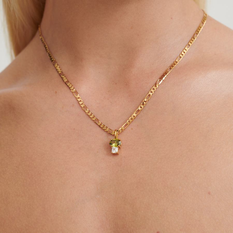 Collar de Circonitas de Colores, Bañado en Oro, Estilo Minimalista