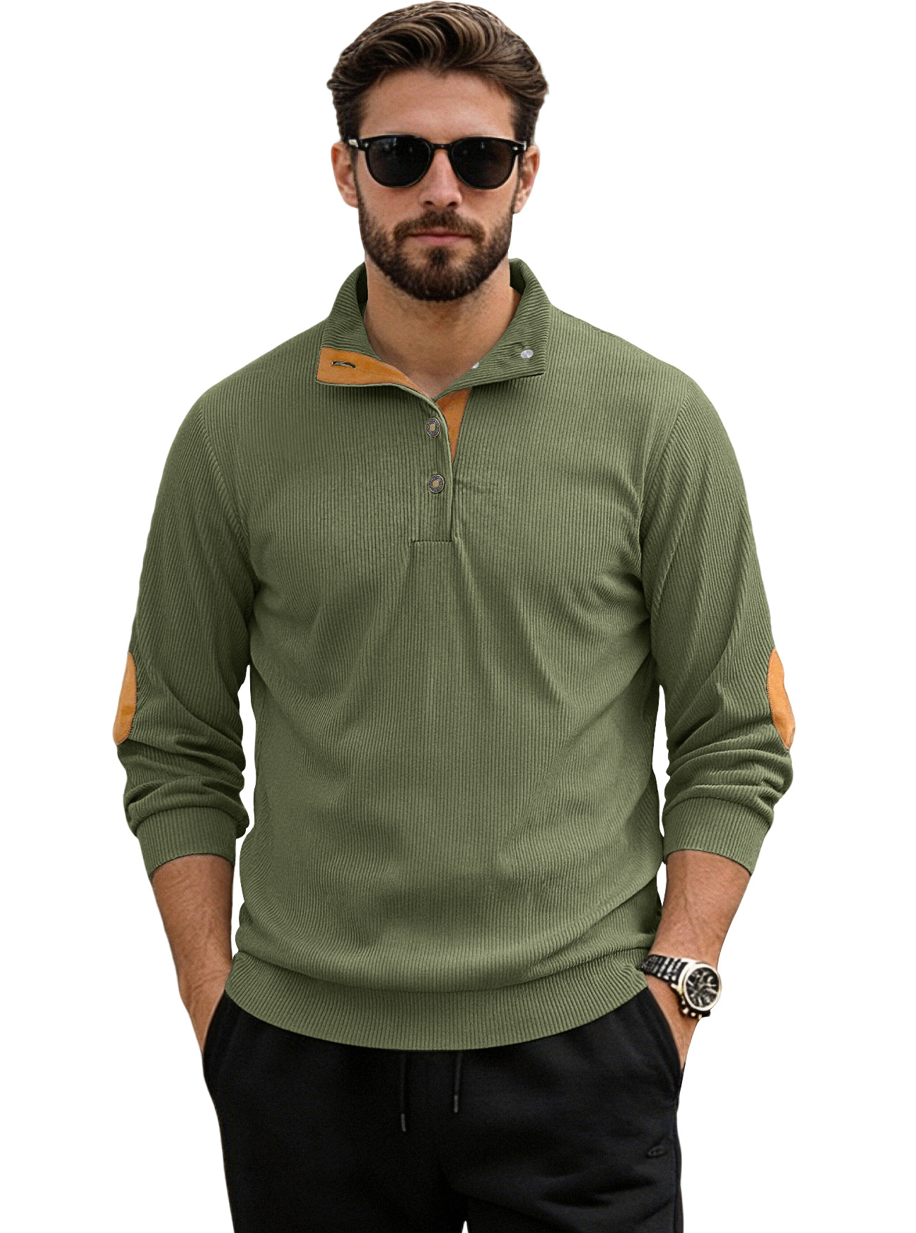 Nuevo cross-border otoño y invierno tamaño europeo cuello de manga larga camisa casual Amazon tejido de terciopelo overhead Henry suéter hombre