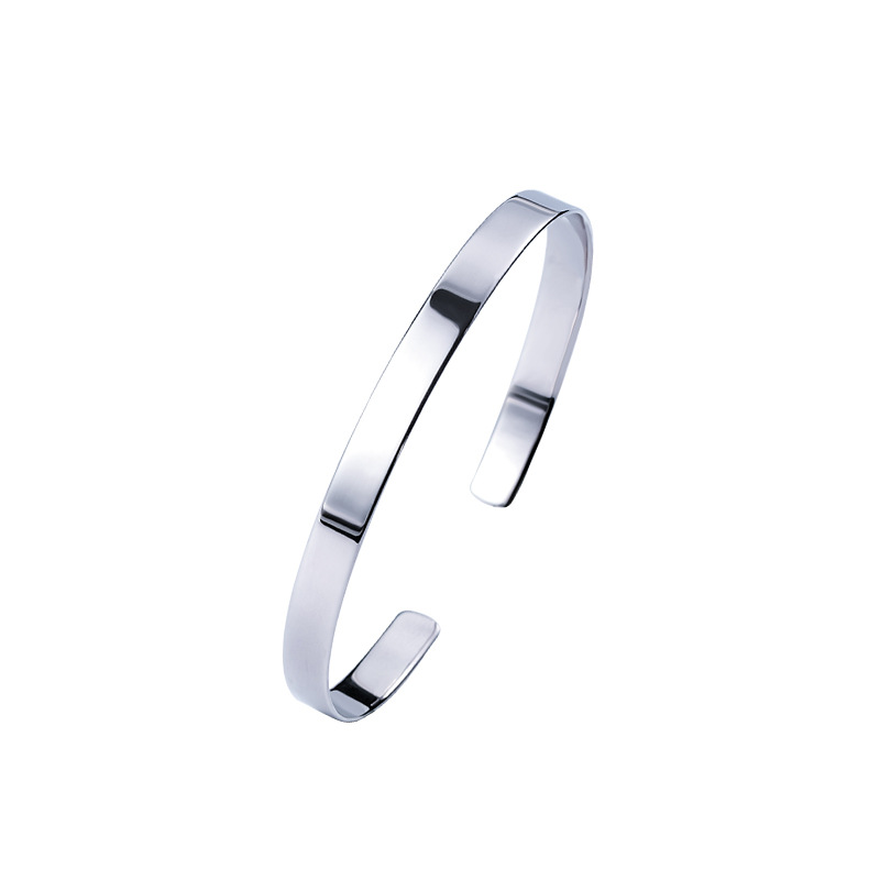S925 plata esterlina brillante pulsera de plata de las mujeres abierto simple moda llano anillo nicho joven pulsera de plata para novia