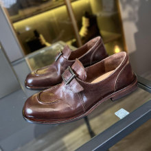 英伦风复古做旧乐福鞋手工水洗马皮单鞋女鞋真皮一脚蹬懒人鞋