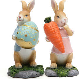 跨境热销新款复活节装饰胡萝卜树脂兔子小雕像桌面树脂工艺品摆件