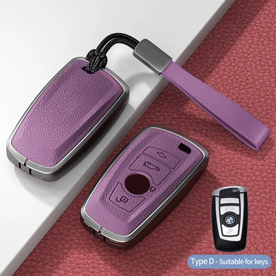 Series X2 X3 X4 X5 X6 – Car key bag - model-d-square-smart-4-button-no-standard-model-xiaguang-purple-hand-rope-buckle-single-shell