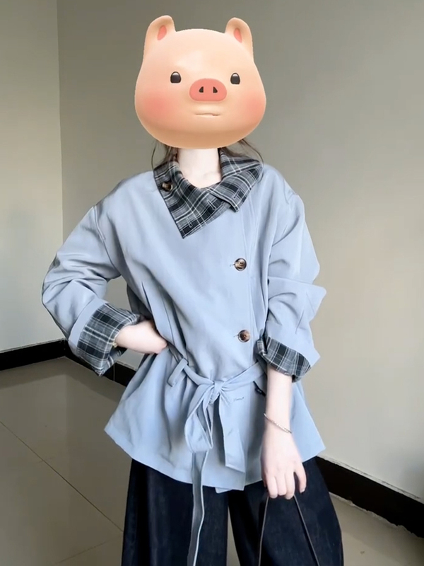2025新款韩系感立领短款风衣外套女早秋季小个子收腰夹克上衣|undefined