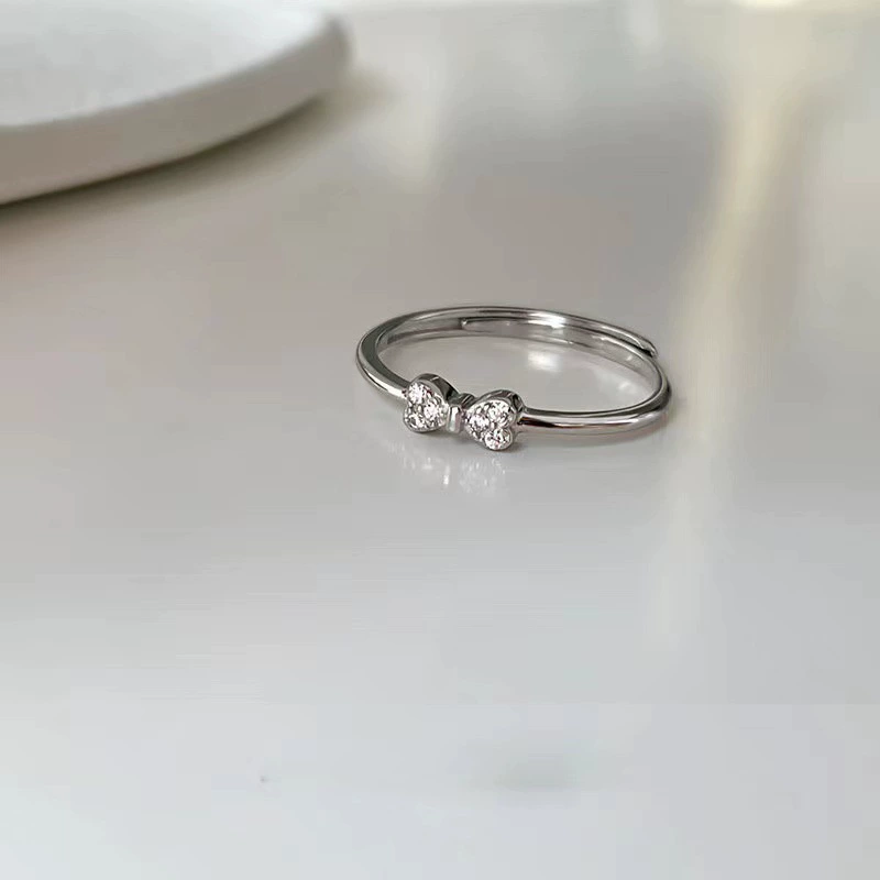 Кольцо небольшого дизайна с бантом, инкрустированное кристаллами, высококачественный стиль, легкая роскошь, на указательный палец