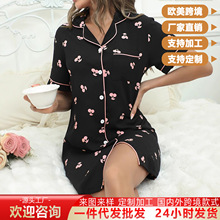 欧美跨境夏季女士新款可爱樱桃印花薄款性感家居服套装睡衣睡裙