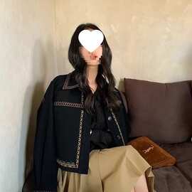 任小艺复古刺绣牛仔外套女春秋小个子短款小香风黑色宽松休闲上衣
