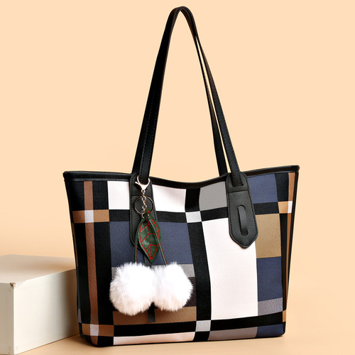 Cross-border new contrasting color shoulder bag, fashionable large-capacity handbag, versatile mother bag, tote bag, dropshipping