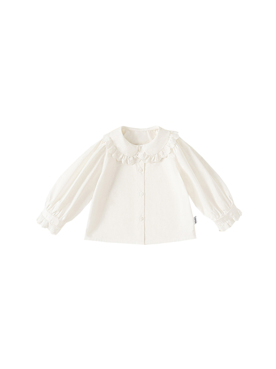 Yoobao ropa infantil 2025 otoño camisa blanca de niña nueva muñeca de encaje cuello camisa de manga larga para bebés