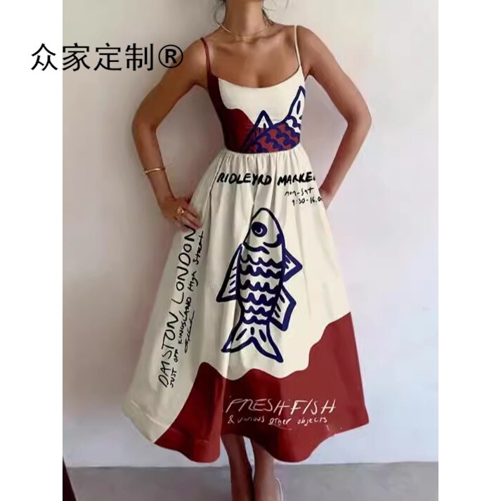 Cross-Border Independent Site Amazon Sleeveless D906 Shirt Collar Dress Women's Casual Floral 3D Printed Long-Sleeve Dress