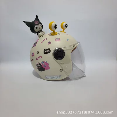 Motosiklet kaskı (dəbilqə) — Aged 1-6 Years Old, Windproof and Warm - moon-white-black-pink-cat-transparent-long-mirror-yellow-eyes-black-kuzai-3c-children-1-6-years-old-wl07